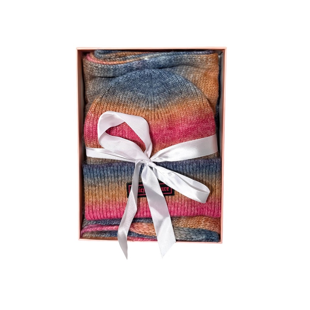 NEW Juicy Couture Rainbow Ribbed Beanie & Scarf Juicy Couture Hat Scarf Gift Set